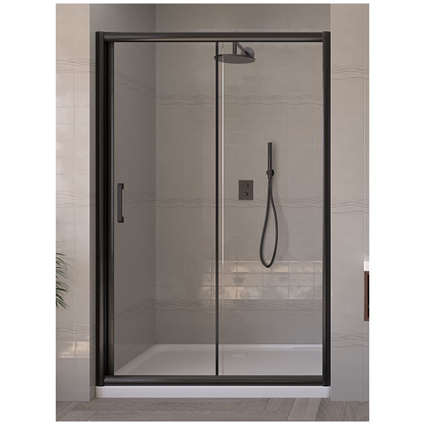 WALL to WALL CABIN 140-143cm CLEAR SAFETY GLASS- BLACK PROFILE